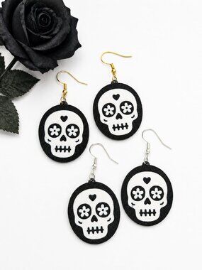 Sugar Skull Dangle Earrings 3D Printed Halloween Gothic Earrings